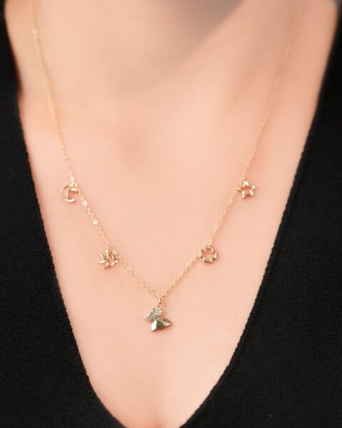 14 Ayar Altın Taşlı Şans Kolye