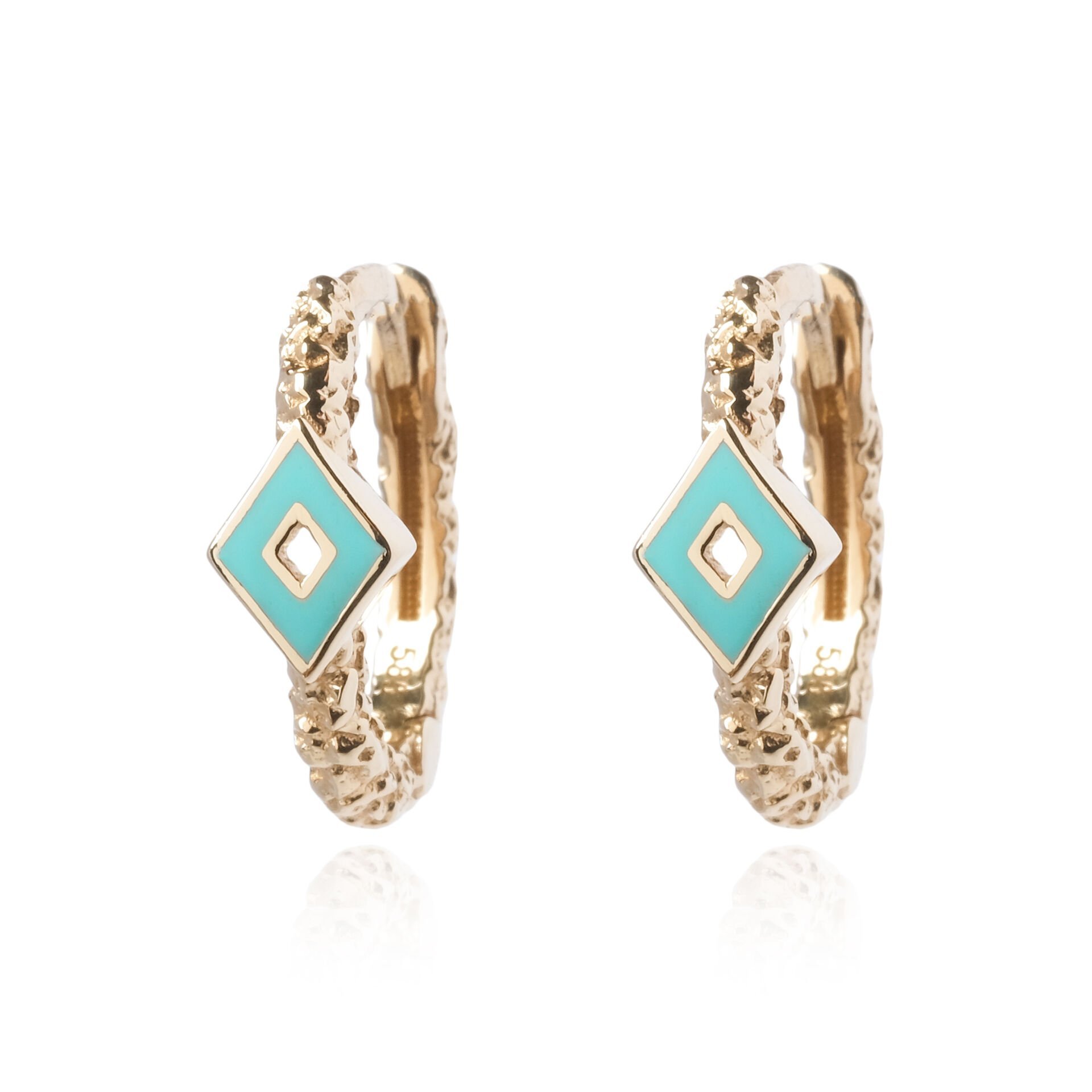 14 Ayar Altın Mavi Mineli Halka Küpe