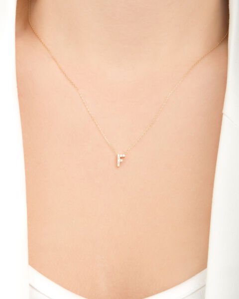14 Ayar Altın Taşlı F Harfi Kadın Kolye