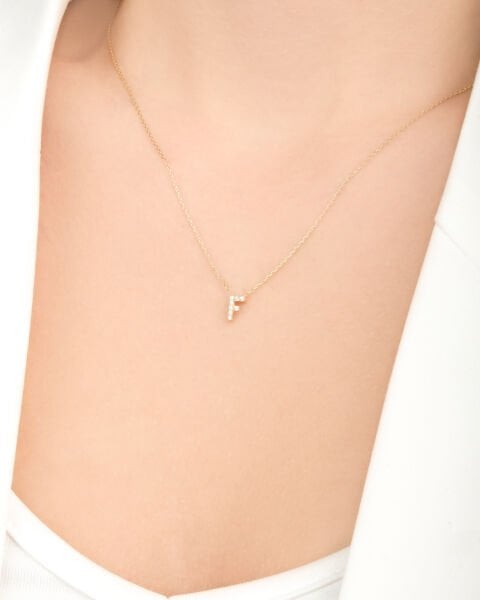 14 Ayar Altın Taşlı F Harfi Kadın Kolye