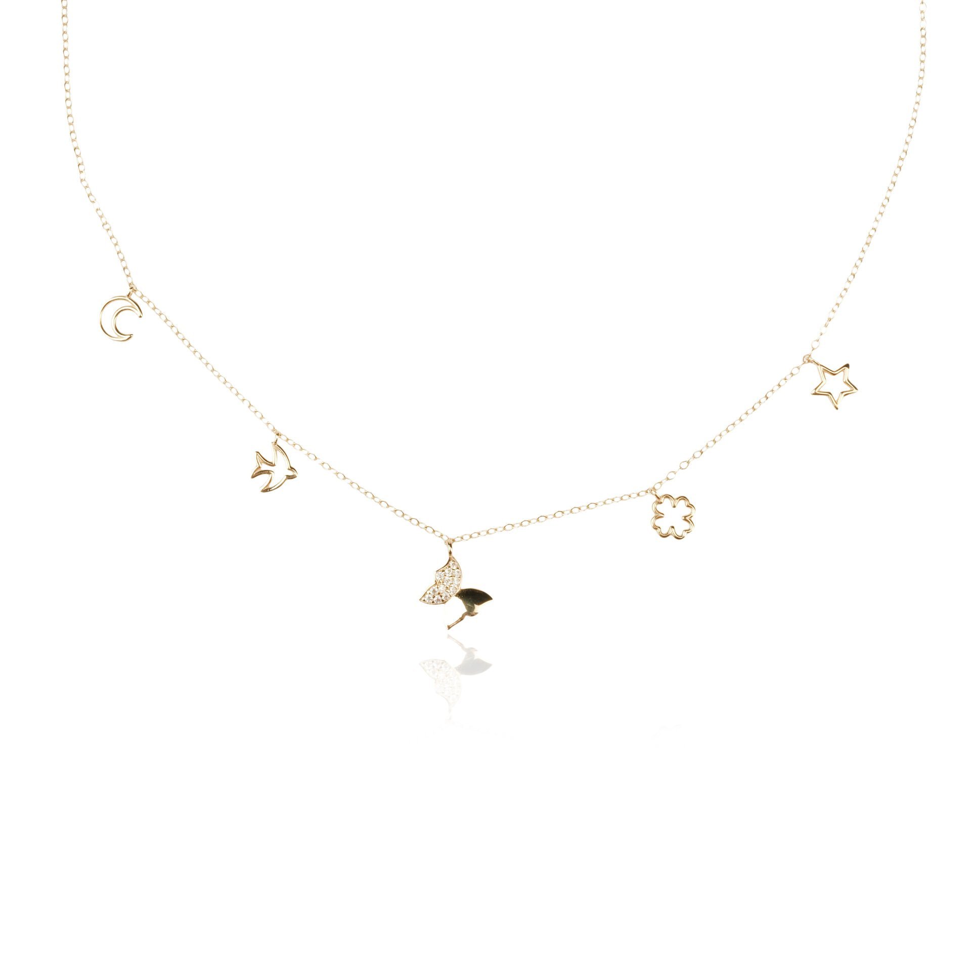 14 Ayar Altın Taşlı Şans Kolye