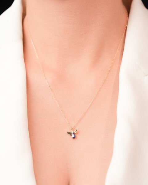 14 Ayar Altın Ametist Taşlı Arı Kolye