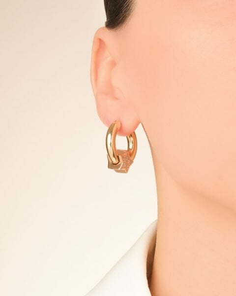 14 Ayar Altın Taşlı Yıldız Halka Küpe