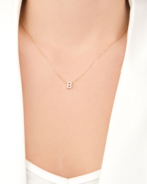 14 Ayar Altın Taşlı B Harfi Kadın Kolye