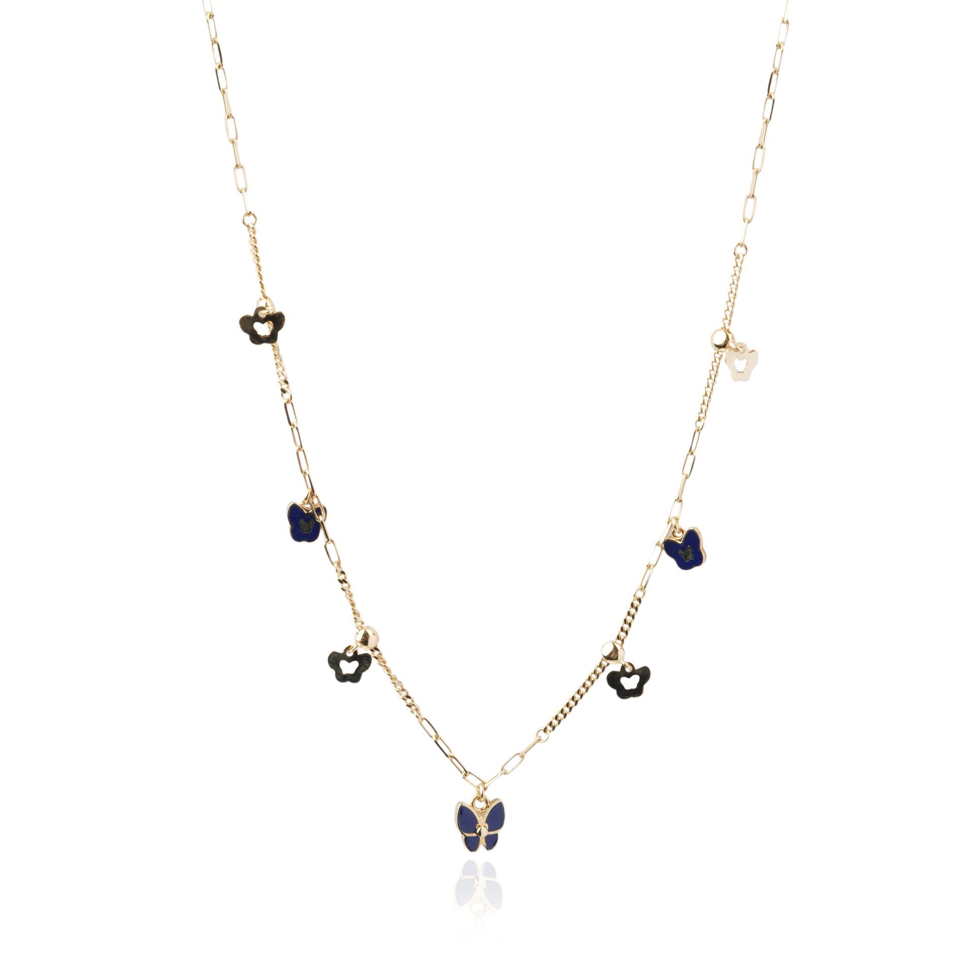 14 Ayar Altın Mavi Mineli Kelebek Kolye