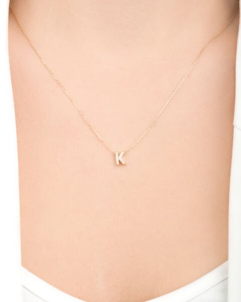 14 Ayar Altın Taşlı K Harfi Kadın Kolye