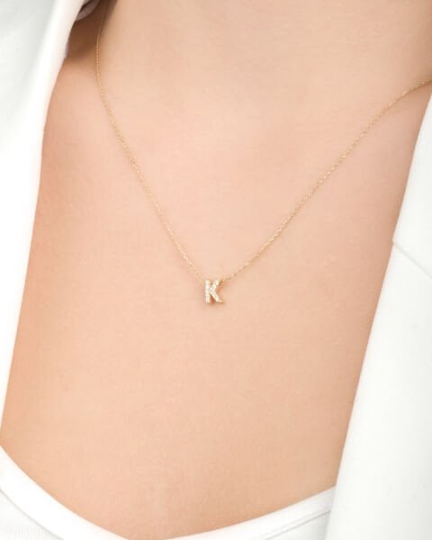 14 Ayar Altın Taşlı K Harfi Kadın Kolye