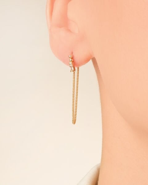 14 Ayar Altın Taşlı Zincirli Küpe