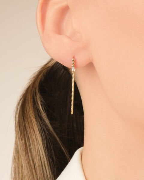 14 Ayar Altın Taşlı Zincirli Küpe