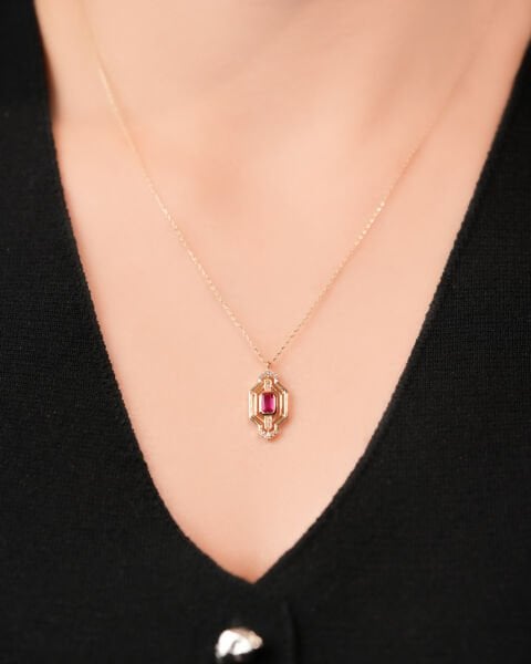 14 Ayar Altın Akik Taşlı Vintage Kolye