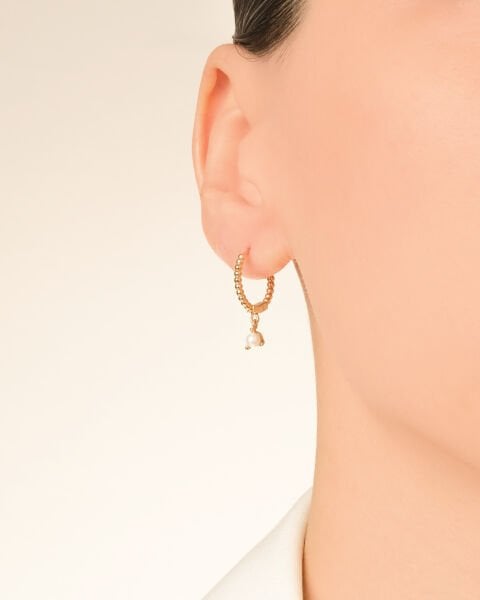 14 Ayar Altın İnci Halka Küpe