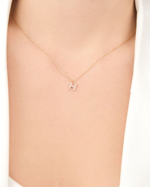14 Ayar Altın Taşlı H Harfi Kadın Kolye