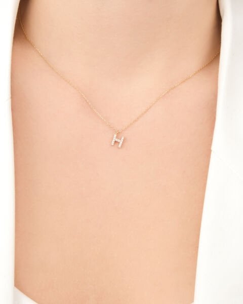 14 Ayar Altın Taşlı H Harfi Kadın Kolye