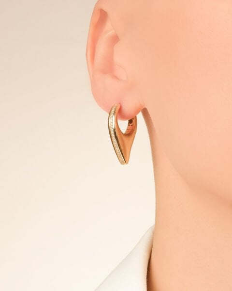 14 Ayar Altın Taşlı Damla Tasarım Küpe