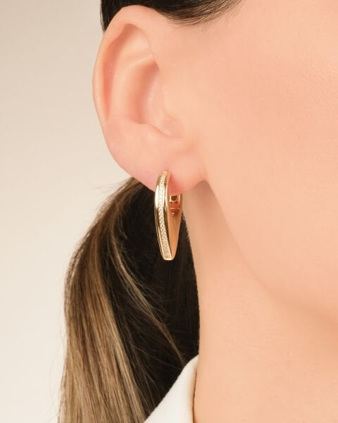 14 Ayar Altın Taşlı Damla Tasarım Küpe