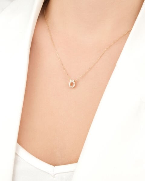 14 Ayar Altın Taşlı Ö Harfi Kadın Kolye