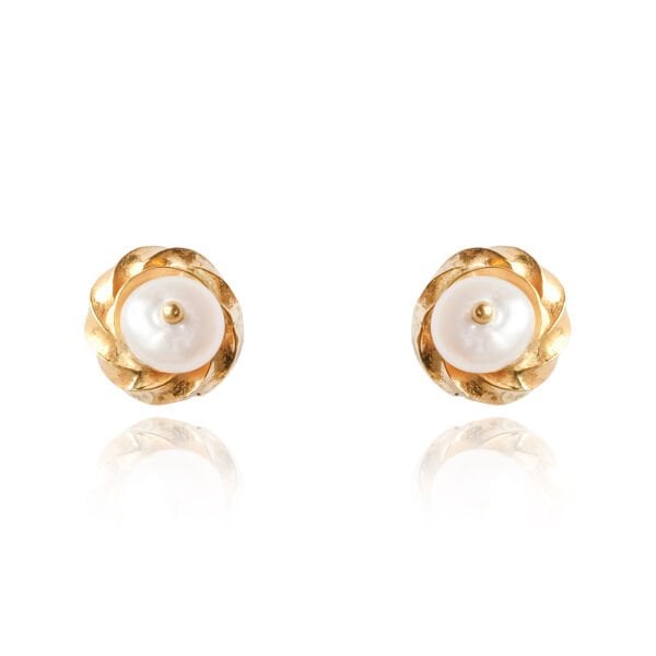 14 Ayar Altın İncili Yuvarlak Küpe