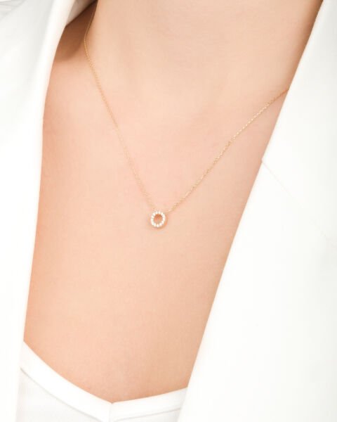 14 Ayar Altın Taşlı O Harfi Kadın Kolye