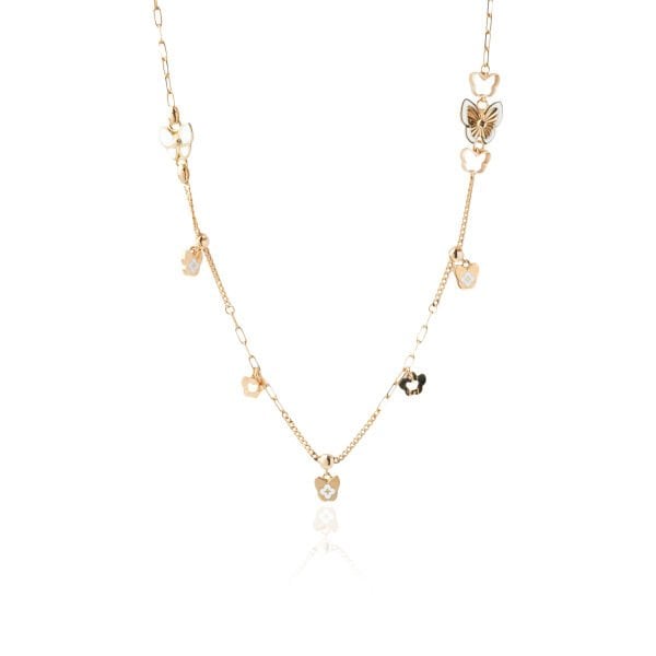14 Ayar Altın Çoklu Kelebek Figürlü Beyaz Mineli Kolye