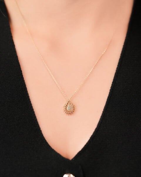 14 Ayar Altın Taşlı Damla Kolye