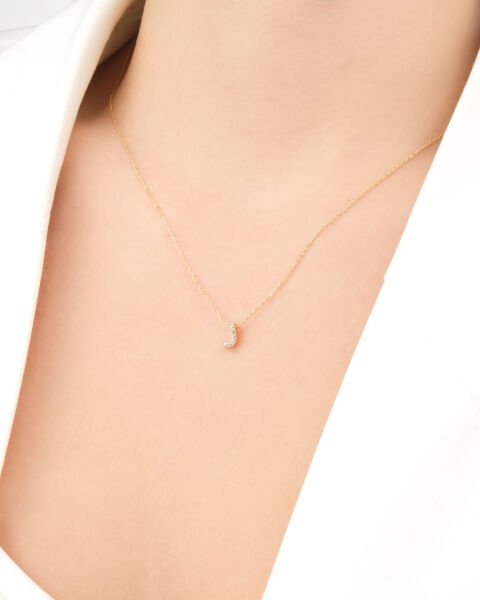 14 Ayar Altın Taşlı J Harfi Kadın Kolye