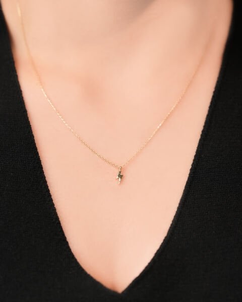 14 Ayar Altın Şimşek Figürlü Minimal Kolye