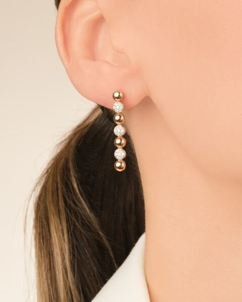 Pırlanta Rose Altın Sallantılı Küpe