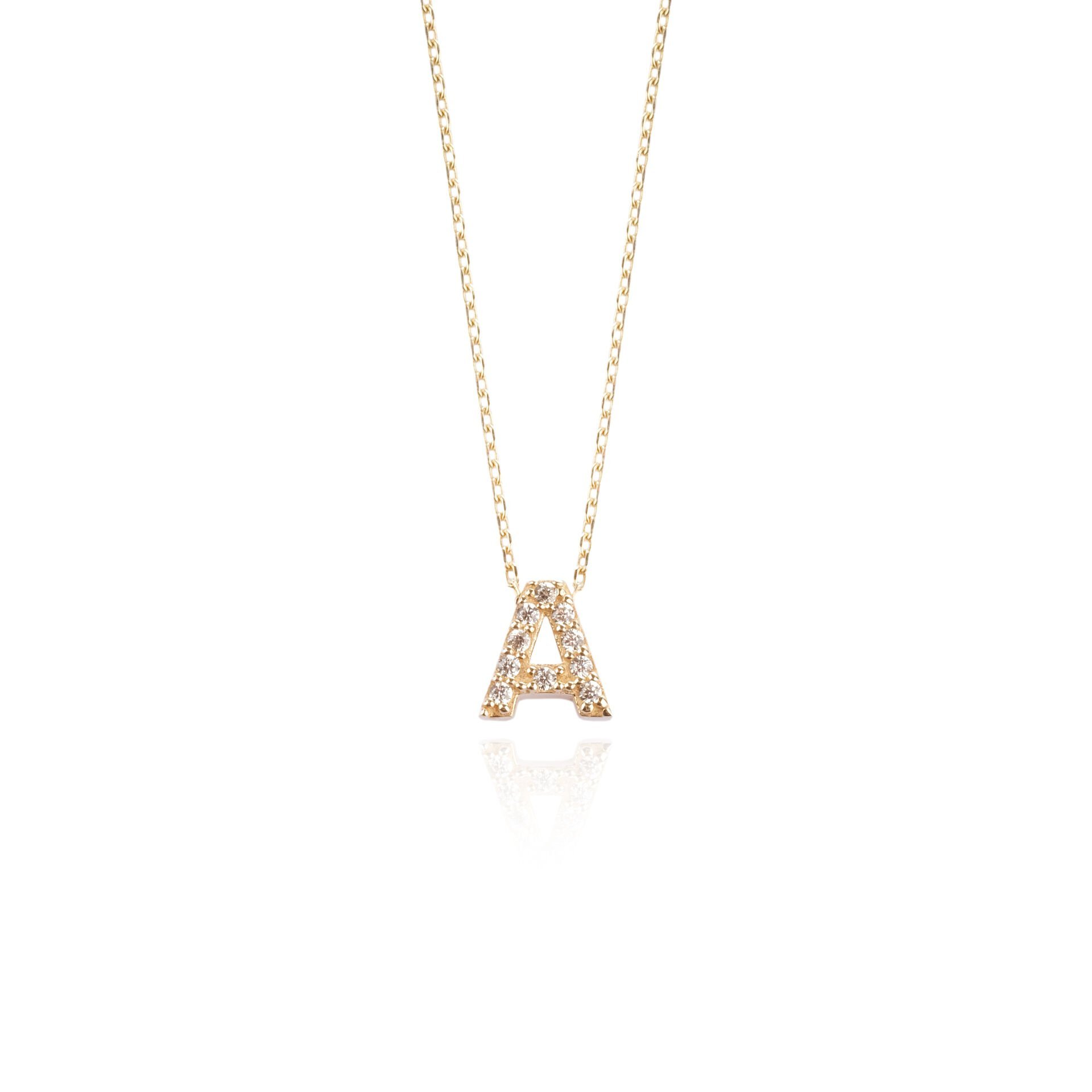 14 Ayar Altın Taşlı A Harfi Kadın Kolye