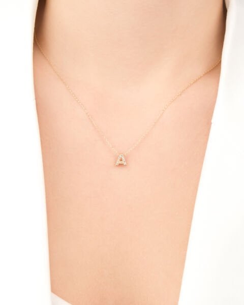 14 Ayar Altın Taşlı A Harfi Kadın Kolye