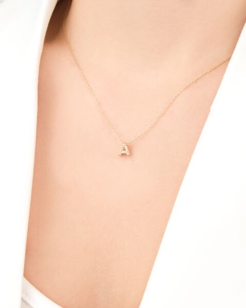 14 Ayar Altın Taşlı A Harfi Kadın Kolye