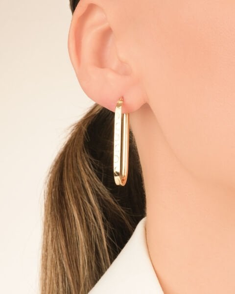 14 Ayar Altın Dikdörtgen Halka Küpe