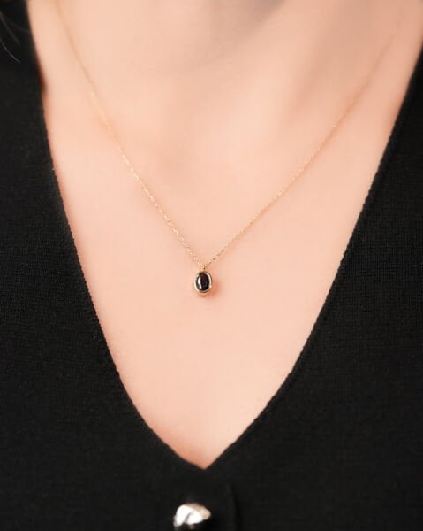 14 Ayar Altın Oval Renkli Taşlı Minimal Kolye
