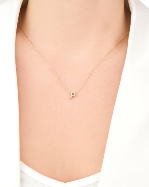 14 Ayar Altın Taşlı P Harfi Kadın Kolye