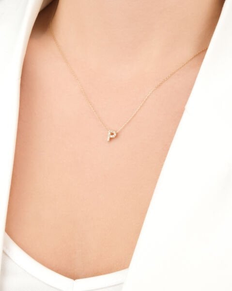 14 Ayar Altın Taşlı P Harfi Kadın Kolye