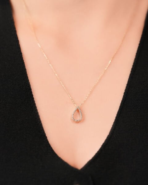 14 Ayar Altın Taşlı Damla Kolye