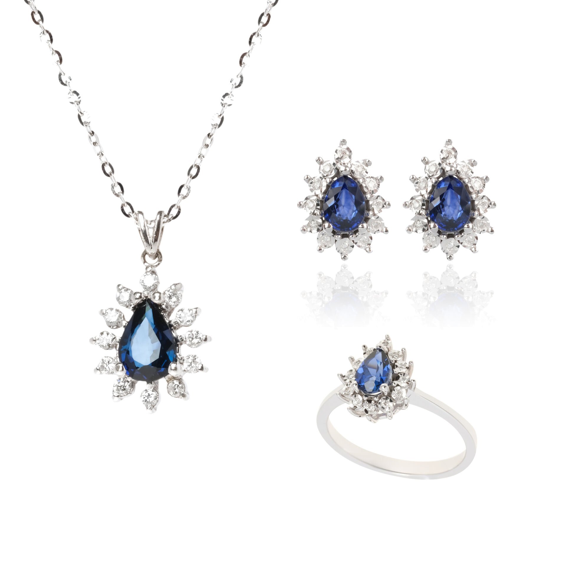 Pırlanta Safir Taşlı Damla Model Set