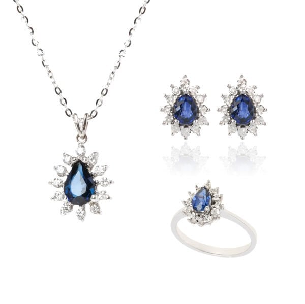 Pırlanta Safir Taşlı Damla Model Set