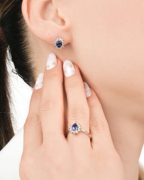 Pırlanta Safir Taşlı Damla Model Set