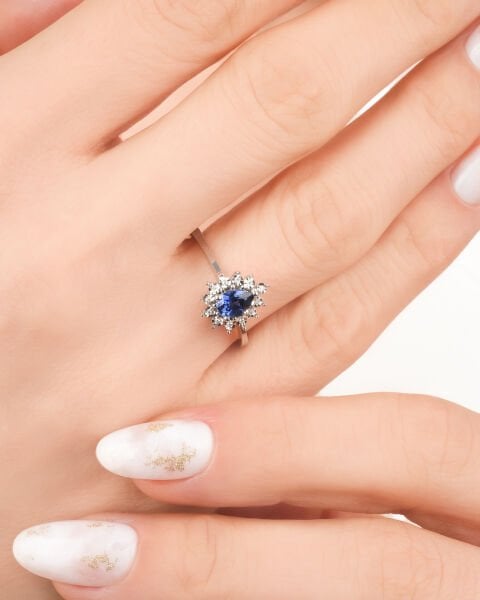 Pırlanta Safir Taşlı Damla Model Set