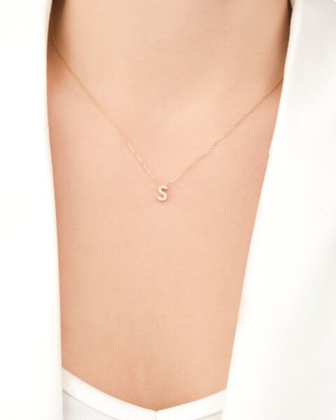 14 Ayar Altın Taşlı S Harfi Kadın Kolye