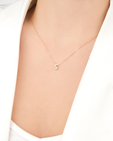 14 Ayar Altın Taşlı S Harfi Kadın Kolye