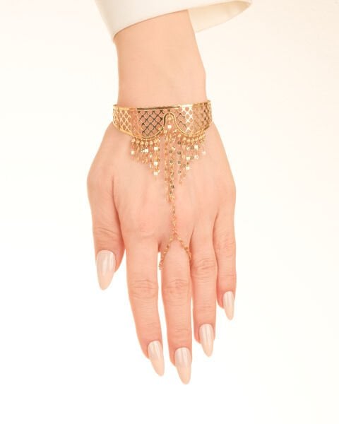 14 Ayar Altın Dorika Toplu Pullu Sallantılı Tasarım Set (Kolye - Bilezik)