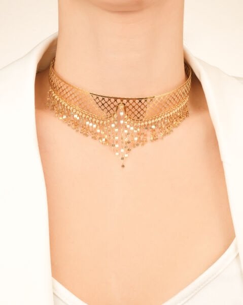 14 Ayar Altın Dorika Toplu Pullu Sallantılı Tasarım Set (Kolye - Bilezik)