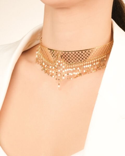 14 Ayar Altın Dorika Toplu Pullu Sallantılı Tasarım Set (Kolye - Bilezik)