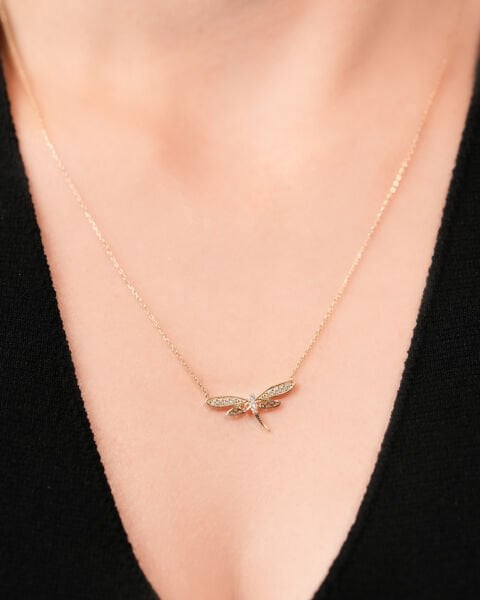 14 Ayar Altın Taşlı Yusufçuk Kolye