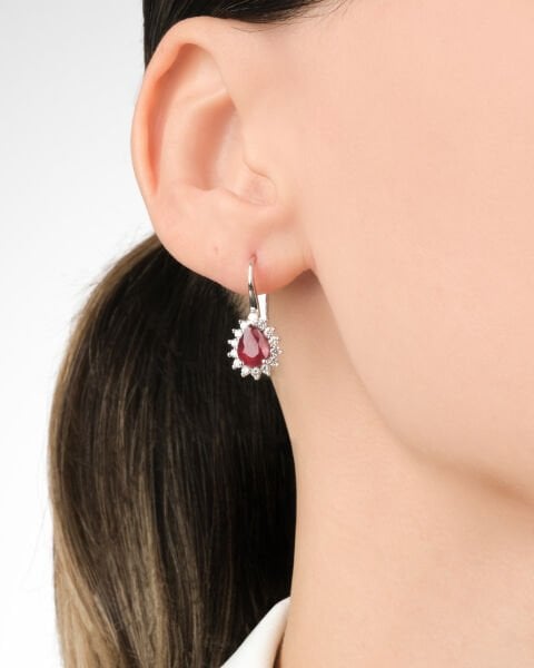 Pırlanta Yakut Taşlı Damla Model Küpe