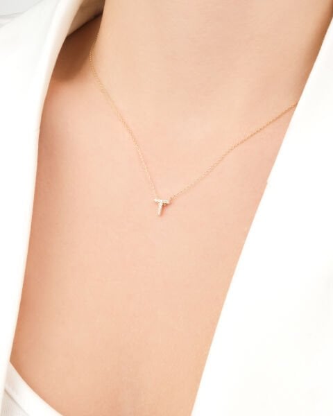 14 Ayar Altın Taşlı T Harfi Kadın Kolye