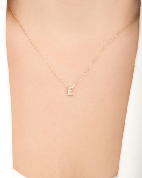 14 Ayar Altın Taşlı E Harfi Kadın Kolye