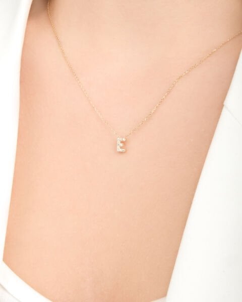 14 Ayar Altın Taşlı E Harfi Kadın Kolye