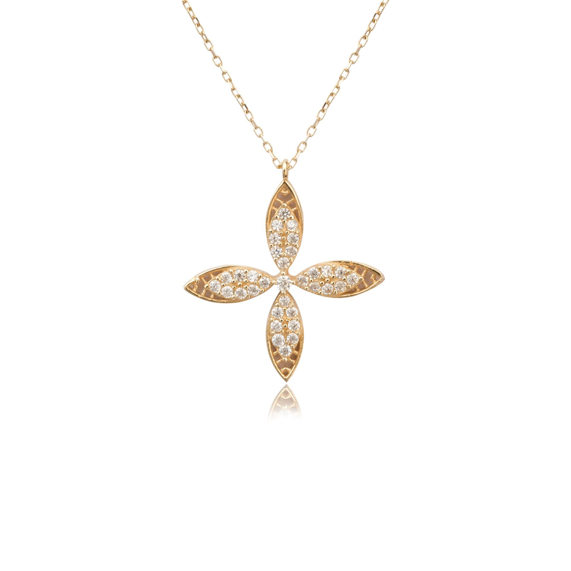 14 Ayar Altın Taşlı Çiçek Kolye